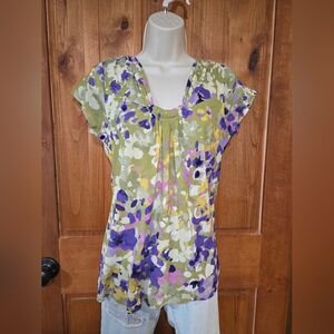 Axcess Green and Purple Floral Women's Blouse